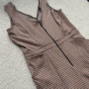 Retro Inspired Brown and Black Zip Up Jumpsuit — Size Large